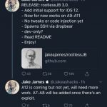 Jake James released a jailbreak rootlessJB 3.0 for iOS 12.0-12.1.2