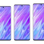 Three Galaxy S11 models appear in cut-out concept images like the Galaxy Note 10