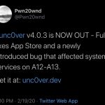 Unc0ver v4.0.3 update will completely fix the App Store bug and others