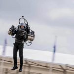 The flight of an unknown jetpack pilot accidentally caught on video