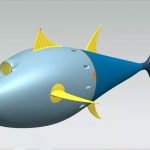 Look at the tuna robot as it controls a school of fish in an environmental disaster