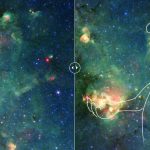 Look at the place where stars are actively being born. It looks like Godzilla