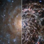 Podívejte se, jak Webb a Hubble natočili spirální galaxii odlišně